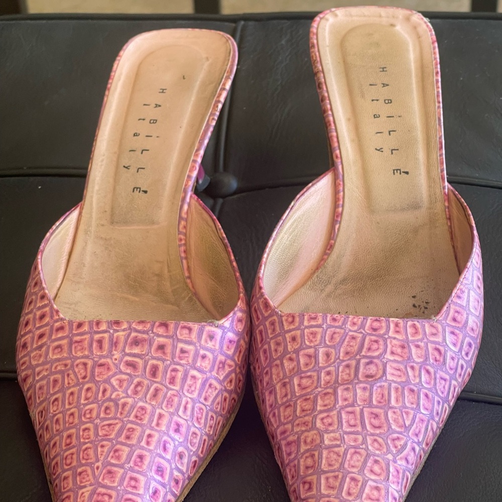 Pink Croc-Embossed Mule Heels - Picture 5 of 8
